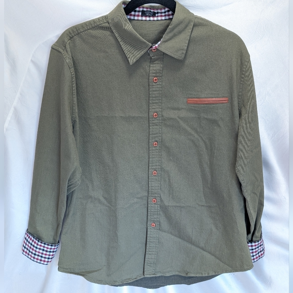 COOFANDY Dark Olive Green Cotton Poly Spandex Button Down Flannel L Plaid Cuff